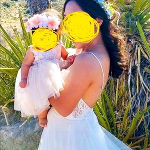 Ivory lace, champagne tulle flower girl dress for 6-9 months old